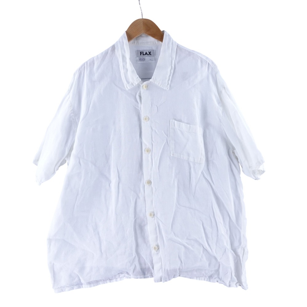 FLAX Mens Medium Short Sleeve 100% Linen Button Down Shirt White Relaxed Fit
